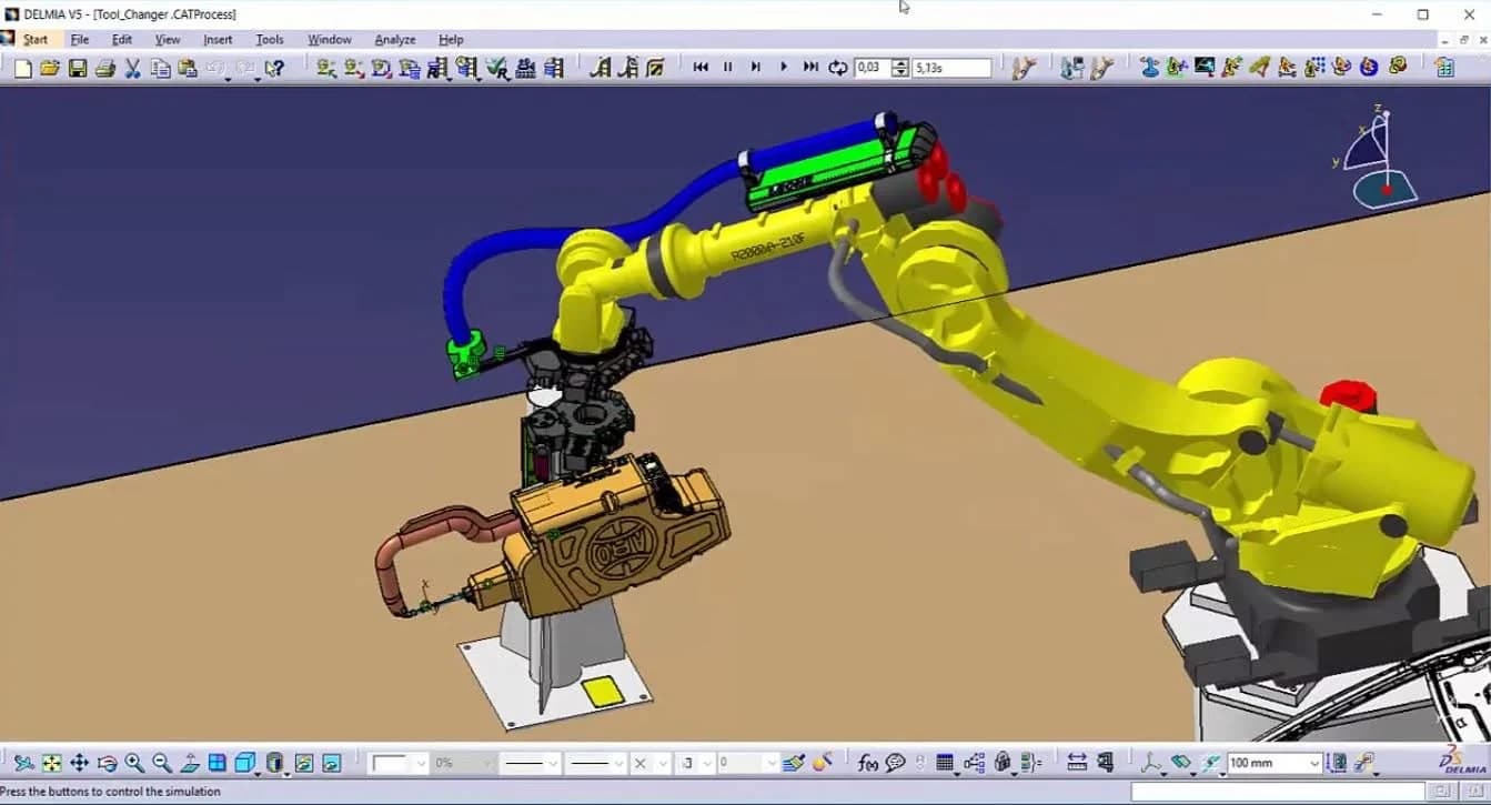 DELMIA V5: robot hücresinde uç değiştirici (tool changer) hareket simülasyonu