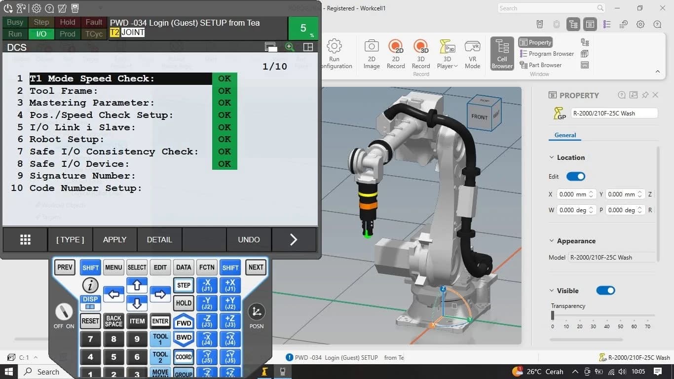 Fanuc ROBOGUIDE ve öğretme ünitesi (teach pendant): bir yıkama hücresinde robot devreye alma kontrol listesi