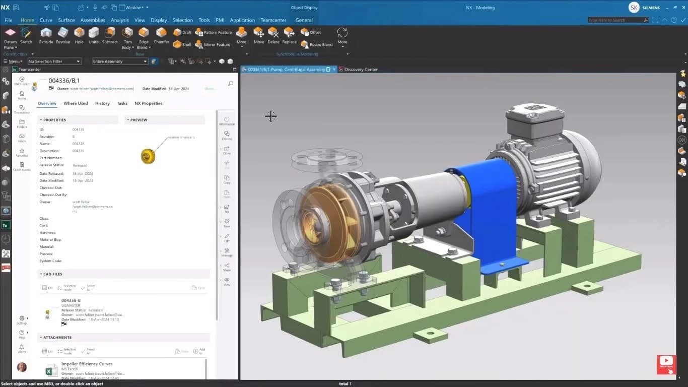Siemens NX ve Teamcenter: santrifüj pompa grubunun 3B mekanik tasarımı ve revizyon yönetimi